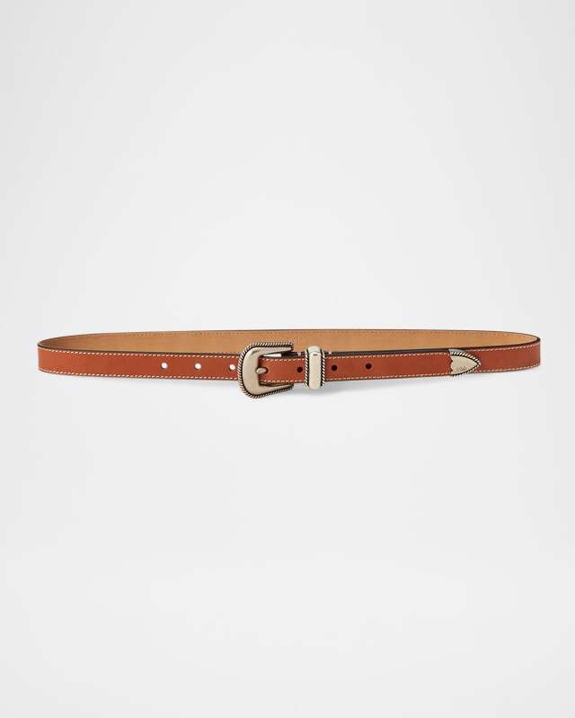 Vachetta Buckle Leather Skinny Belt